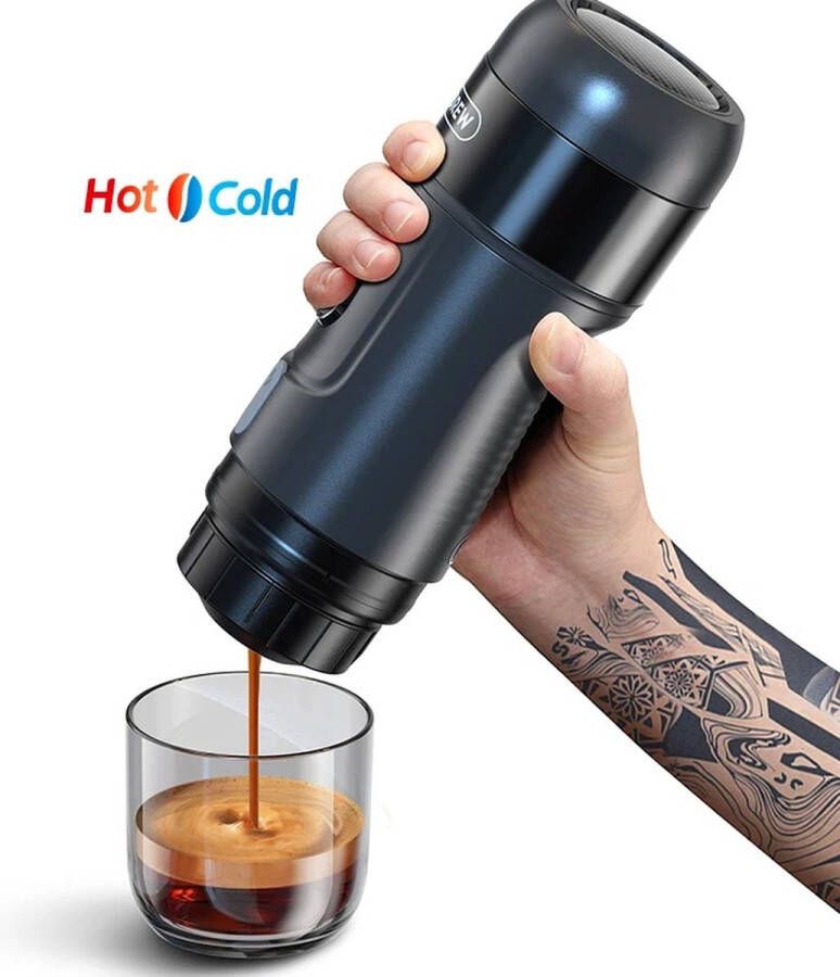 HiBrew Draagbare Koffie Maker Koffie Maker Koffieapparaat Koffiezetapparaat Koffie Machine Zwart 1 Cup Met Koffer