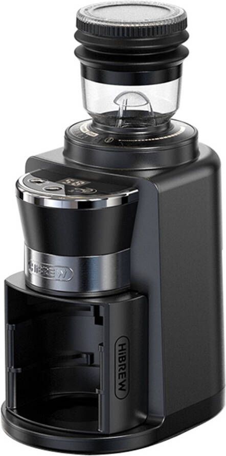 HiBrew G3A koffiemolen 40 mm conische braam luchtblazer schaal met 31 versnellingen geheugen- en antistatische functie handmatig en automatisch visuele bonenopslag Zwart
