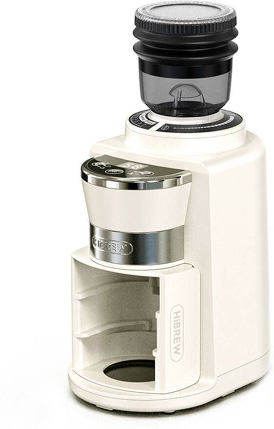 HiBrew G3A koffiemolen 40 mm conische braam luchtblazer schaal met 31 versnellingen geheugen- en antistatische functie handmatig en automatisch visuele bonenopslag beige