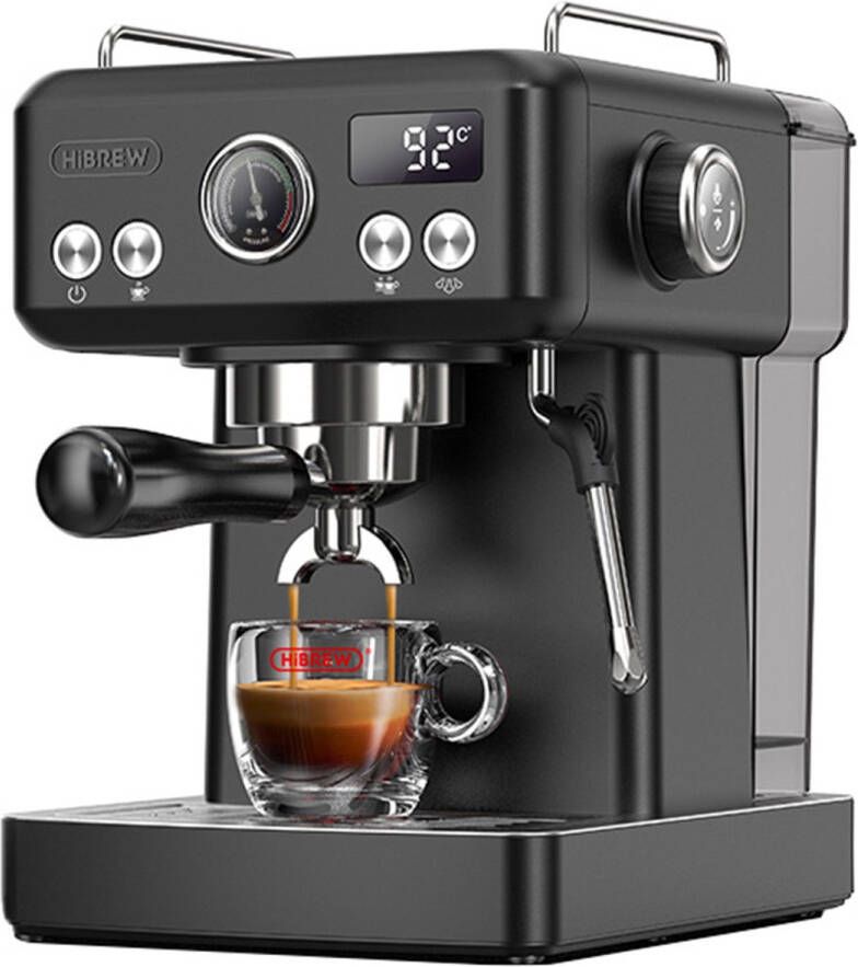 HiBrew H10A Semi Automatisch Espresso Koffiezetapparaat 19 Bar Druk Melkopschuimer Temperatuur Instelbaar 350ml Kan Adamantine Zwart