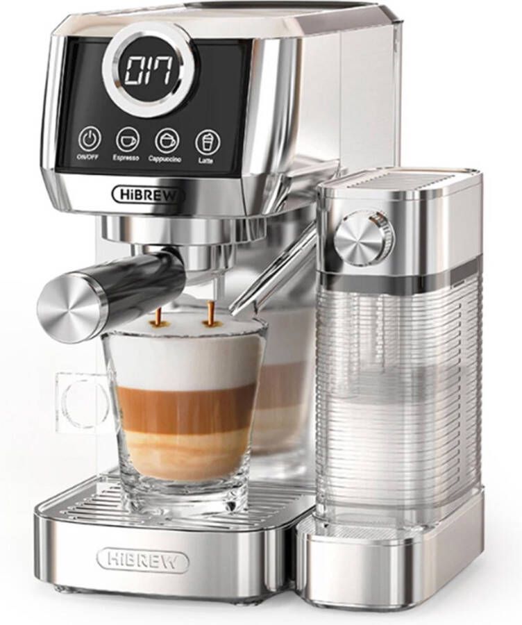 HiBrew H13A 3-in-1 semi-automatische koffiemachine 6 koffiemodi extractiedruk van 20 bar verwijderbare watertank van 1 3 liter handgreep van 51 mm aluminiumlegering dubbel boilersysteem 3 instelbare temperatuurniveaus EU-stekker