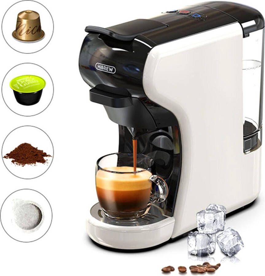HiBrew H1A 4 IN 1 Expresso Koffiezetapparaat Compatibel met Dolce Gusto Gemalen Koffie(Wit)-Koud en Heet Extractiesysteem-19 Bar Hoge Druk-2 Kopjes Maatopties-Veilig Geluidsarm en Makkelijk Schoon Te Maken