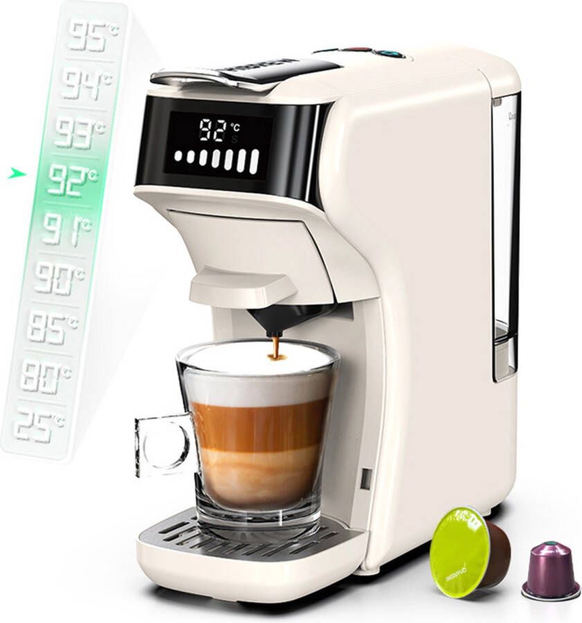 HiBrew H1B koffiezetapparaat met 6 in 1 pads watertank van 600 ml drukextractie van 19 bar koud warm-modus LED-indicator voor Kcup* Nes* DG* espressopoeder beige EU-stekker
