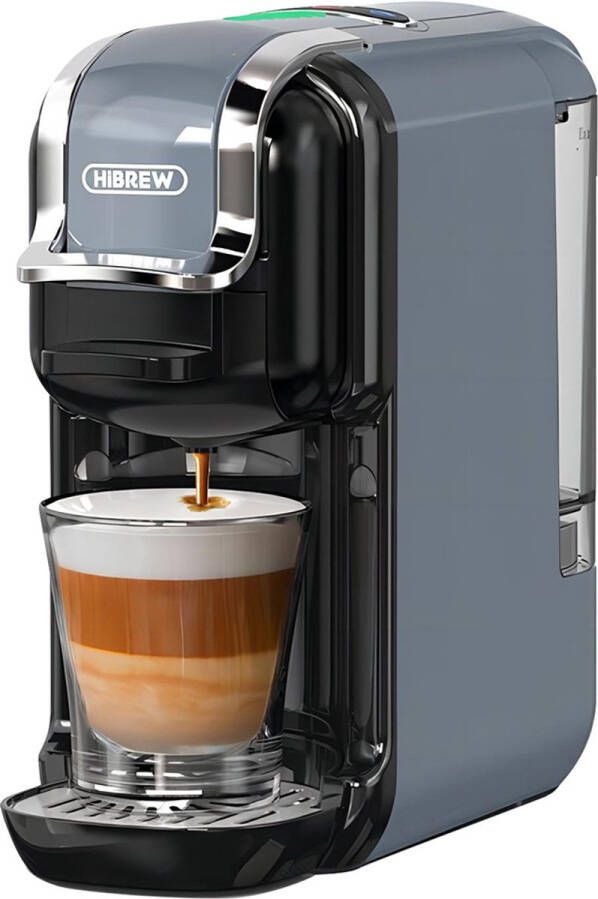 HiBrew H2B 5 in 1 Koffiezetapparaat (Grijs)- 5-in-1 Compatibel met Pods en Espressopoeder-Koude Warme Modus & LED-bereidingsindicator-19 Bar Drukafzuiging -Compact Ontwerp & Kopjesmaat Tips-Energiebesparing & Anti-Droog Bescherming