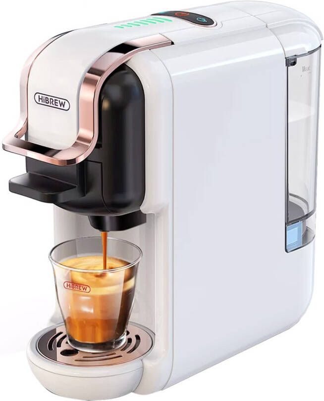 HiBrew H2B 5 in 1 Koffiezetapparaat (Wit)- 5-in-1 Compatibel met Pods en Espressopoeder-Koude Warme Modus & LED-bereidingsindicator-19 Bar Drukafzuiging -Compact Ontwerp & Kopjesmaat Tips-Energiebesparing & Anti-Droog Bescherming