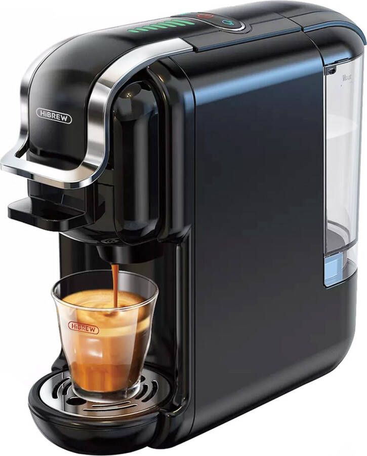 HiBrew H2B 5 in 1 Koffiezetapparaat (Zwart)- 5-in-1 Compatibel met Pods en Espressopoeder-Koude Warme Modus & LED-bereidingsindicator-19 Bar Drukafzuiging -Compact Ontwerp & Kopjesmaat Tips-Energiebesparing & Anti-Droog Bescherming
