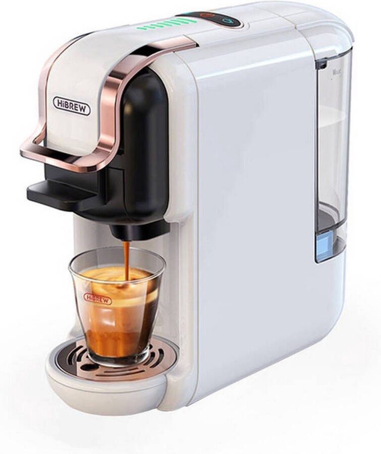 HiBrew H2B 5 in 1 Koffiezetapparaat (Wit)- 5-in-1 Compatibel met Pods en Espressopoeder-Koude Warme Modus & LED-bereidingsindicator-19 Bar Drukafzuiging -Compact Ontwerp & Kopjesmaat Tips-Energiebesparing & Anti-Droog Bescherming