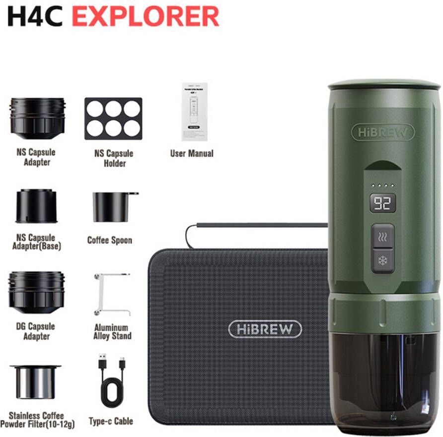 HiBrew H4C Draagbare Espressomachine Handmatige Koffiemachine voor Camping Reizen en Thuisgebruik Groen Explorer