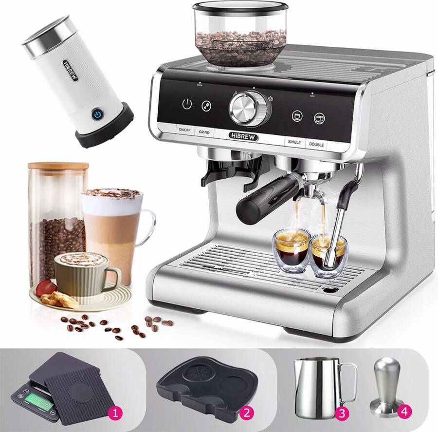 HiBrew H7 1550W Koffiezetapparaat 19 Bar 2.8L Water Capaciteit Koffiezetapparaat met Latte Cup Poeder Tamper Elektronische Schaal