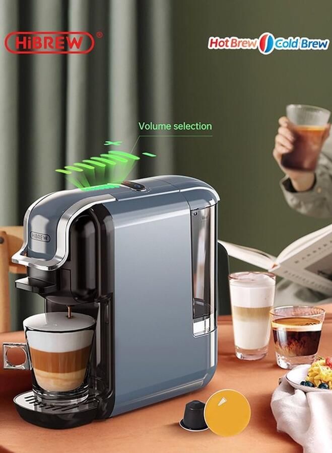 HiBrew 5 in 1 koffiezetapparaat – Koffiemachine – Meerdere Capsules – Koffiepadmachine Heet Koud – 19Bar – 1450W – Grey