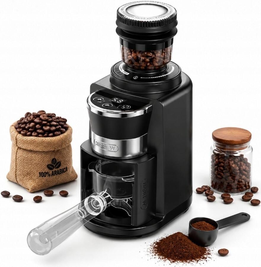 HiBrew G3A Elektrische Koffiemolen – 34 Maalstanden – Voor Espresso Filterkoffie en Pour-Over – Transparant Bonenreservoir