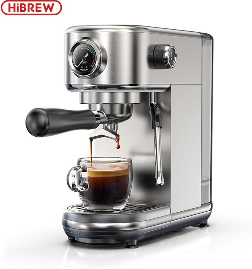 HiBrew H10B Halfautomatische Espressomachine – 20 Bar – Met Stoompijpje – 1 3L Afneembaar Reservoir – zilver - Foto 2