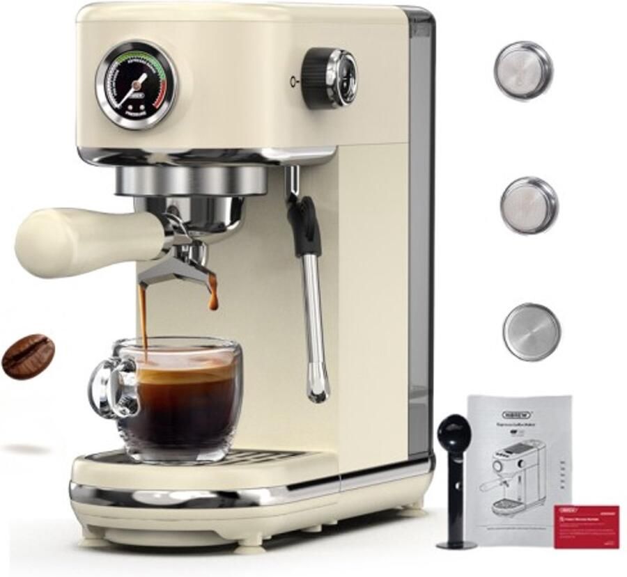 HiBrew H10B Halfautomatische Espressomachine – 20 Bar – Met Stoompijpje – 1 3L Afneembaar Reservoir – Beige - Foto 2