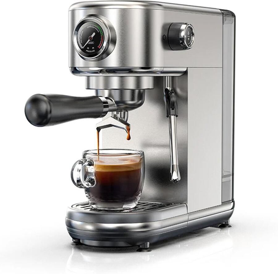 HiBrew H10B Halfautomatische Espressomachine – 20 Bar – Met Stoompijpje – 1 3L Afneembaar Reservoir – zilver