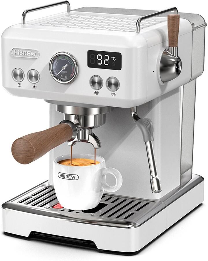 HiBrew H10Plus espressomachine halfautomatisch koffiezetapparaat van 20 bar snelle verwarming temperatuurregeling stoomopschuimer voor cappuccino latte compact roestvrij staal