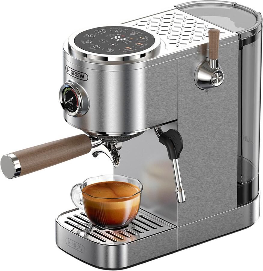HiBrew H13 Halfautomatische koffiemachine touchscreen 20 bar druk multifunctionele zetmodi verstelbare lekbak zilver