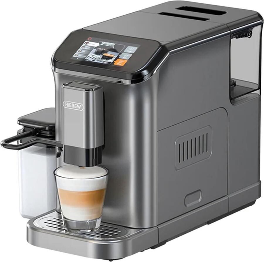 HiBrew H16 Volautomatische Koffiemachine – 4 3” Touchscreen – 6 Koffiedranken – Melksysteem & Instelbare Maalgraad – zwart
