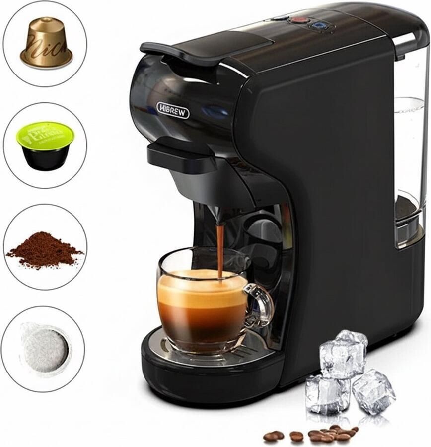 HiBrew H1A 4-in-1 Koffiepadmachine – Geschikt voor Nespresso – Compact & Energiezuinig – Zwart