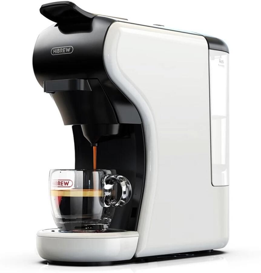HiBrew H1A Espressomachine 4 in 1 Multifunctioneel voor warm en koud Kapsulekoffiezetapparaat Voor Nespresso Dolce Gusto ESE & gemalen koffie Wit