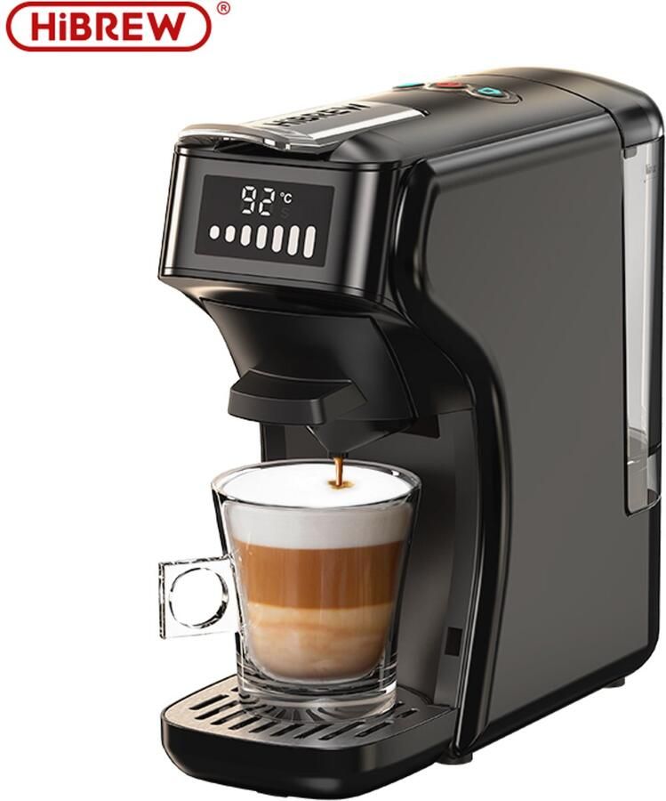 HiBrew H1B 6 in 1 Koffiemachine Koffiezetapparaat Multifunctioneel voor warm en koud Kapsulekoffiezetapparaat Voor Nespresso Dolce Gusto ESE & gemalen koffie Zwart