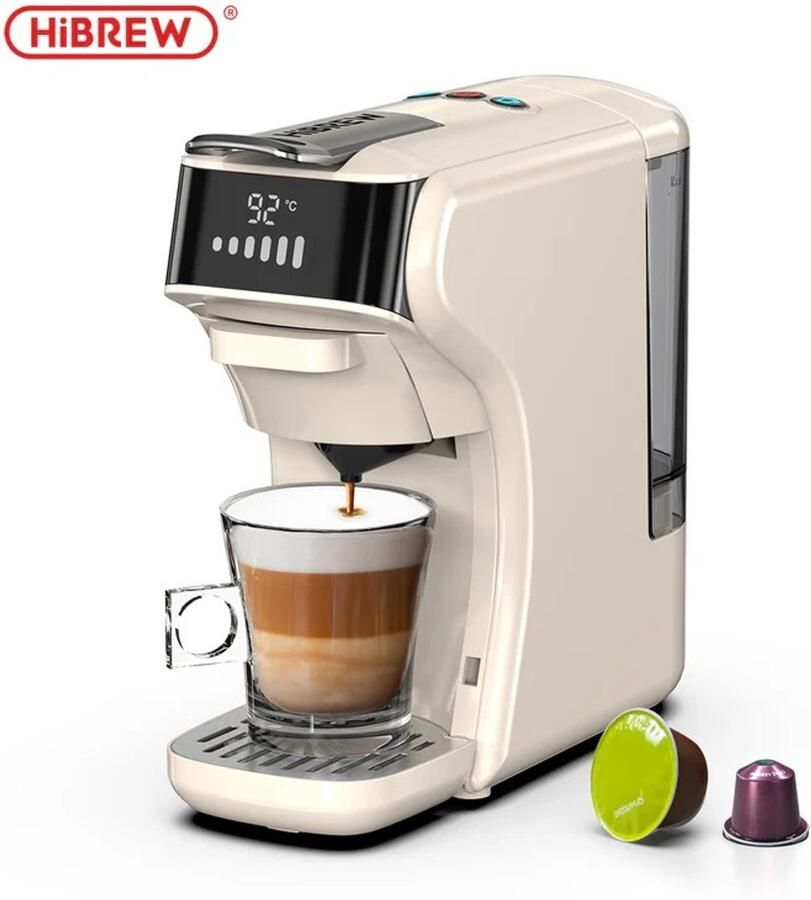 HiBrew H1B 6 in 1 Koffiemachine Koffiezetapparaat Multifunctioneel voor warm en koud Kapsulekoffiezetapparaat Voor Nespresso Dolce Gusto ESE & gemalen koffie Beige