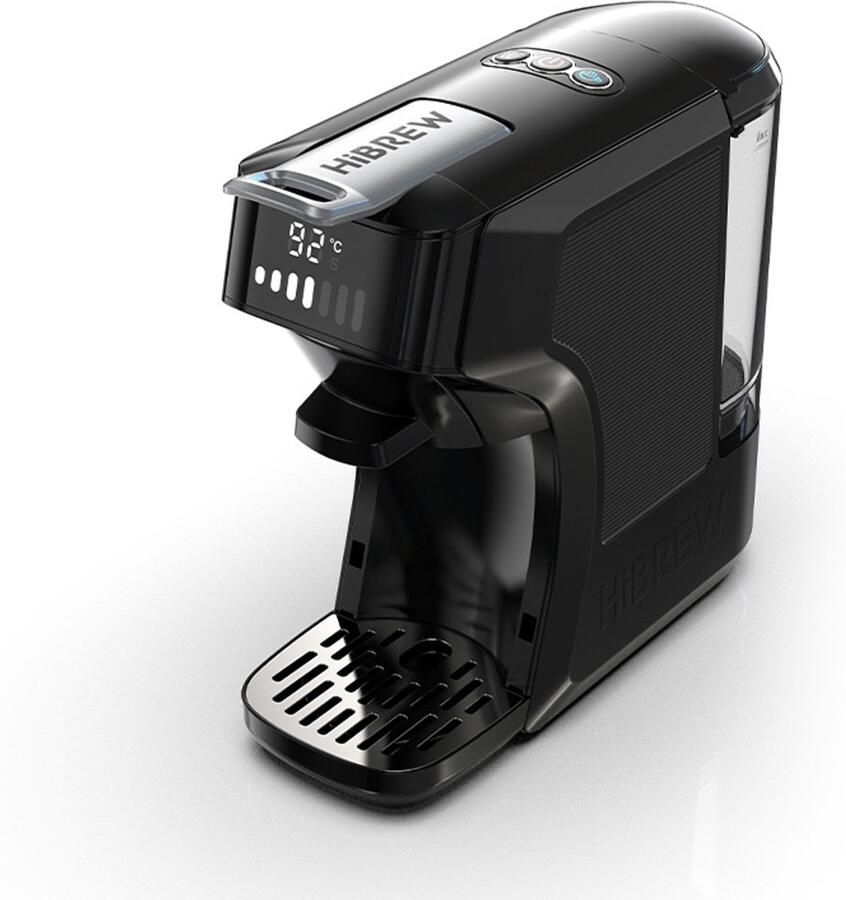 HiBrew H1C Capsulekoffiemachine – Compatibel met K-Cup Nes DG E.S.E Pods & Espresso Poeder – 20 Bar Druk – Warme & IJs Koffie – Compact & BPA-vrij 600ml Reservoir – Zwart