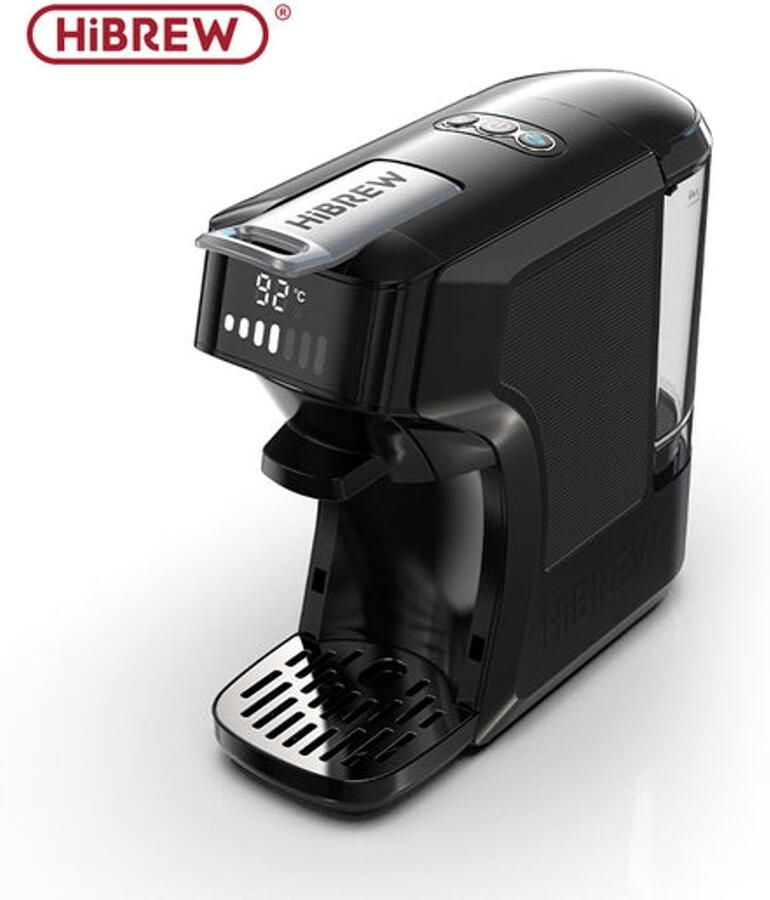 HiBrew H1C Capsulekoffiemachine – Compatibel met K-Cup Nes DG E.S.E Pods & Espresso Poeder – 20 Bar Druk – Warme & IJs Koffie – Compact & BPA-vrij 600ml Reservoir – Zwart