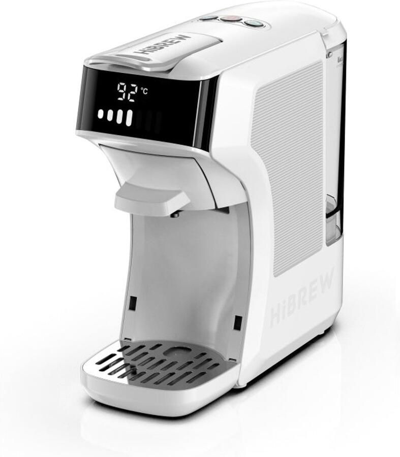 HiBrew H1C Capsulekoffiemachine – Compatibel met K-Cup Nes DG E.S.E Pods & Espresso Poeder – 20 Bar Druk – Warme & IJs Koffie – Compact & BPA-vrij 600ml Reservoir – Wit