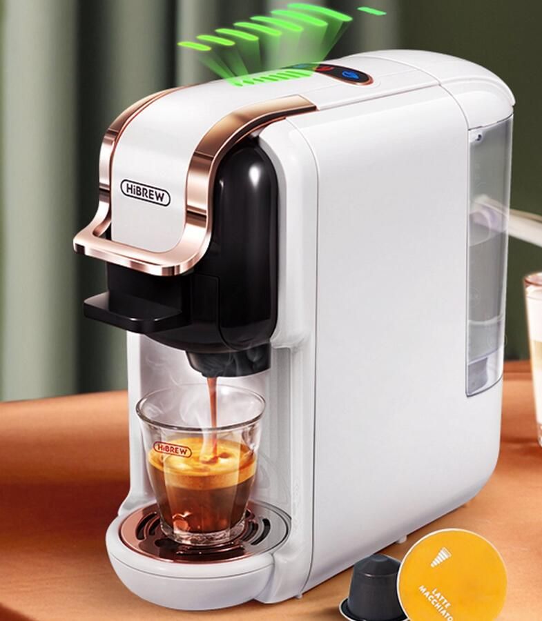 HiBrew H2B 5 in 1 Koffiemachine Koffiezetapparaat Kapsulekoffiezetapparaat Voor Nespresso Dolce Gusto ESE & gemalen koffie Wit