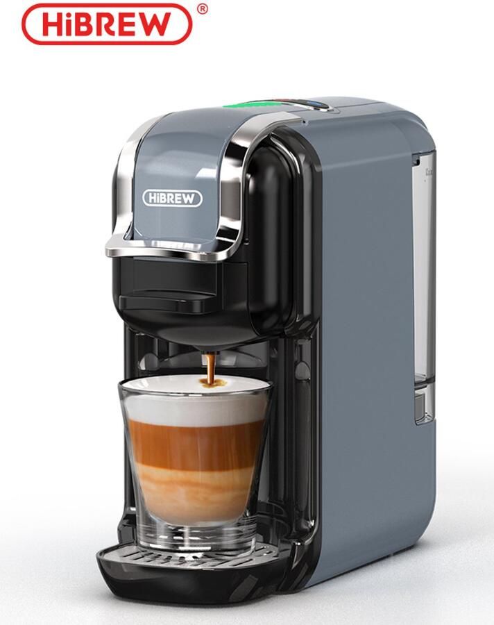 HiBrew H2B 5 in 1 Koffiemachine Koffiezetapparaat Kapsulekoffiezetapparaat Voor Nespresso Dolce Gusto ESE & gemalen koffie Grijs