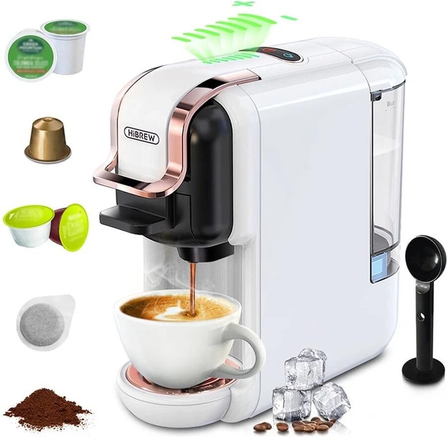 HiBrew H2B Koffiemachine 5-in-1 Nespresso Dolce Gusto K-Cup ESE en Gemalen Koffie-WIT