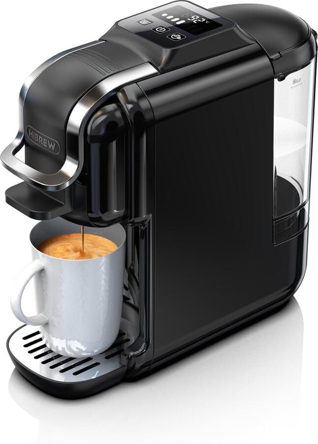 HiBrew H2C 5-in-1 Capsule Koffiemachine 20 Bar Druk Slim Aanraakscherm 7 Kopmaten Warm & Koud Zetten Zwart