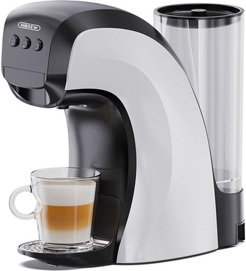 HiBrew H3B Koffiecupmachine -Zwart-wit design-Automatische Stop-Eenvoudig Personaliseren-Voor Dolce Gusto Cups