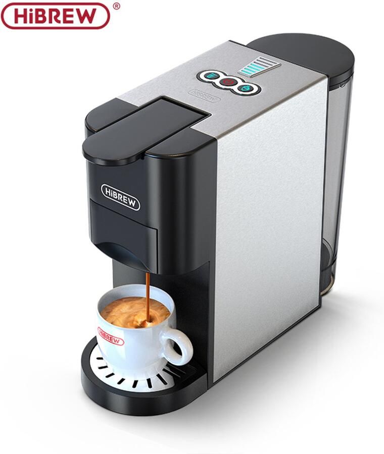 HiBrew H3D 4 in 1 Koffiemachine Koffiezetapparaat Multifunctioneel voor warm en koud Kapsulekoffiezetapparaat Voor Nespresso Dolce Gusto ESE & gemalen koffie Zwart