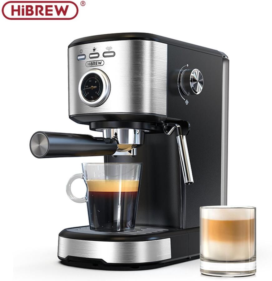 HiBrew H5A Koffiemachine One-Touch Koffiezetapparaat Halfautomatische koffiemachine 1.2L Afneembare watertank 1100w Zwart