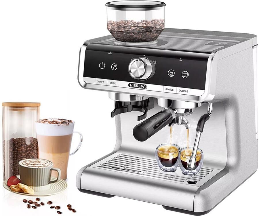 HiBrew H7 1550W koffiezetapparaat 19bar 2 8L watercapaciteit koffiezetapparaat met latte cup poeder sabotage elektronische weegschaal