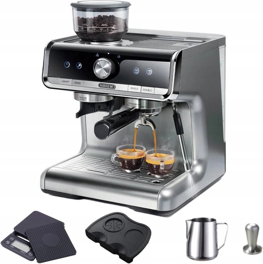 HiBrew H7 Espressomachine – 19 Bar – Ingebouwde Koffiemolen – PID Temperatuurregeling – 2 8L – Zilver