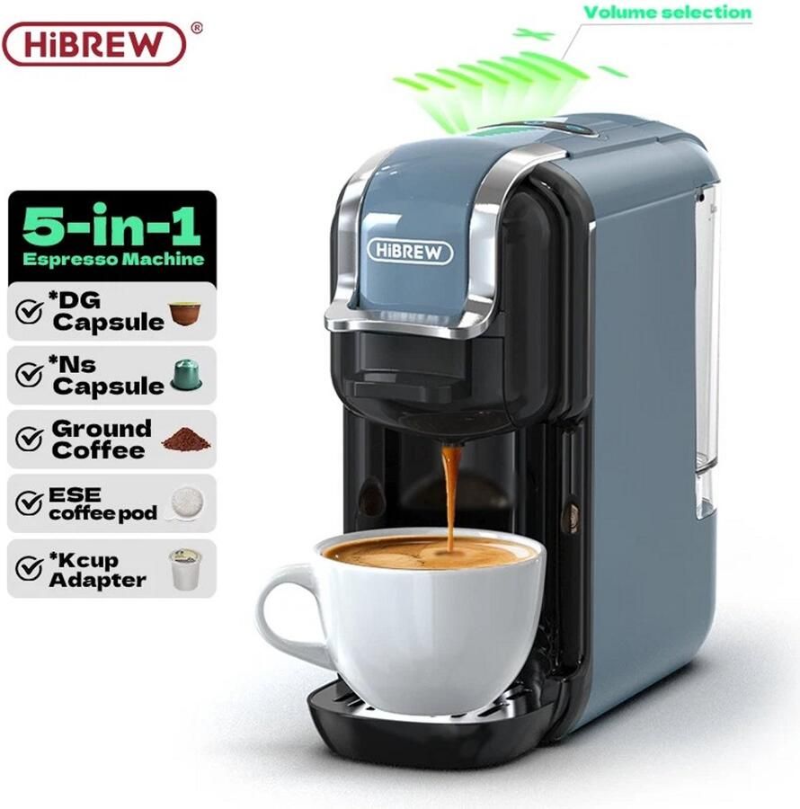HiBrew 5 in 1 koffiezetapparaat Senseo – Koffiemachine – Meerdere Capsules – Koffiepadmachine Heet Koud – 19Bar – 1450W Grijs - Foto 2