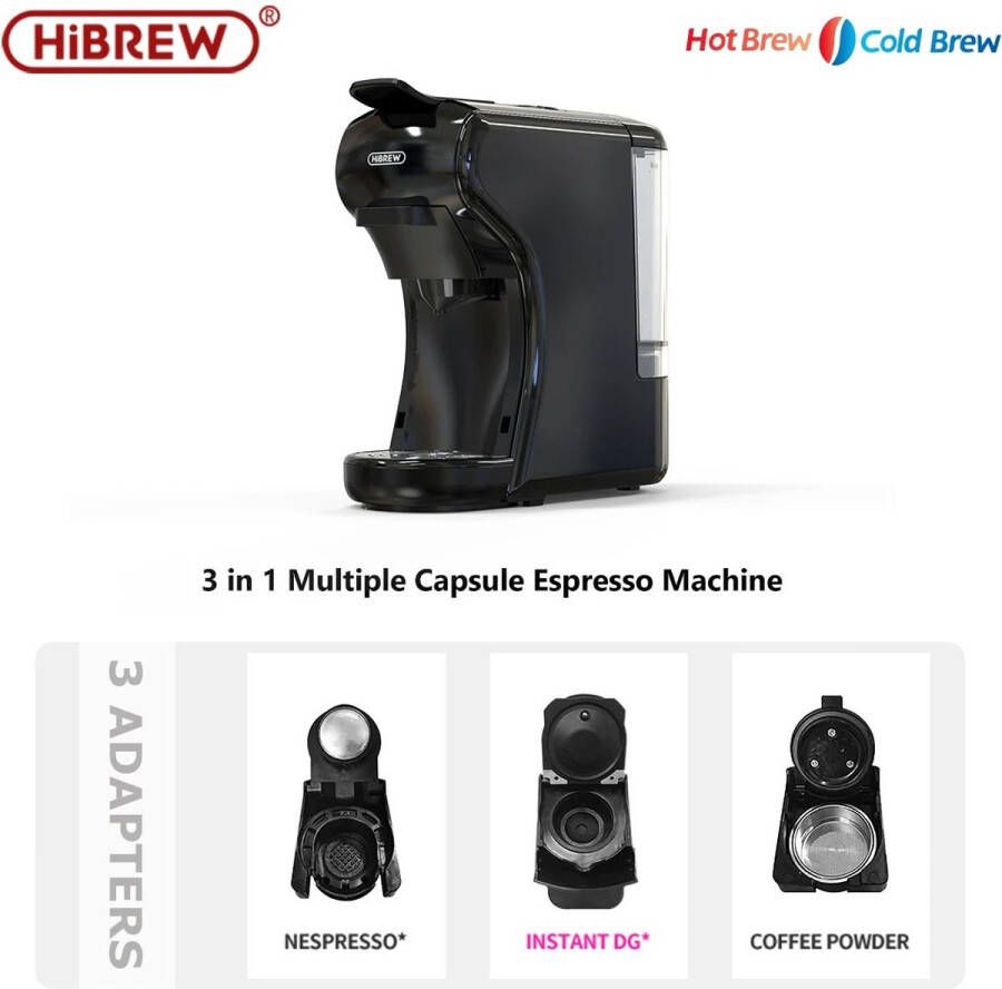 HiBrew koffiezet apparaat 4 in 1 19 bar meerdere capsules espresso warme melk Zwart