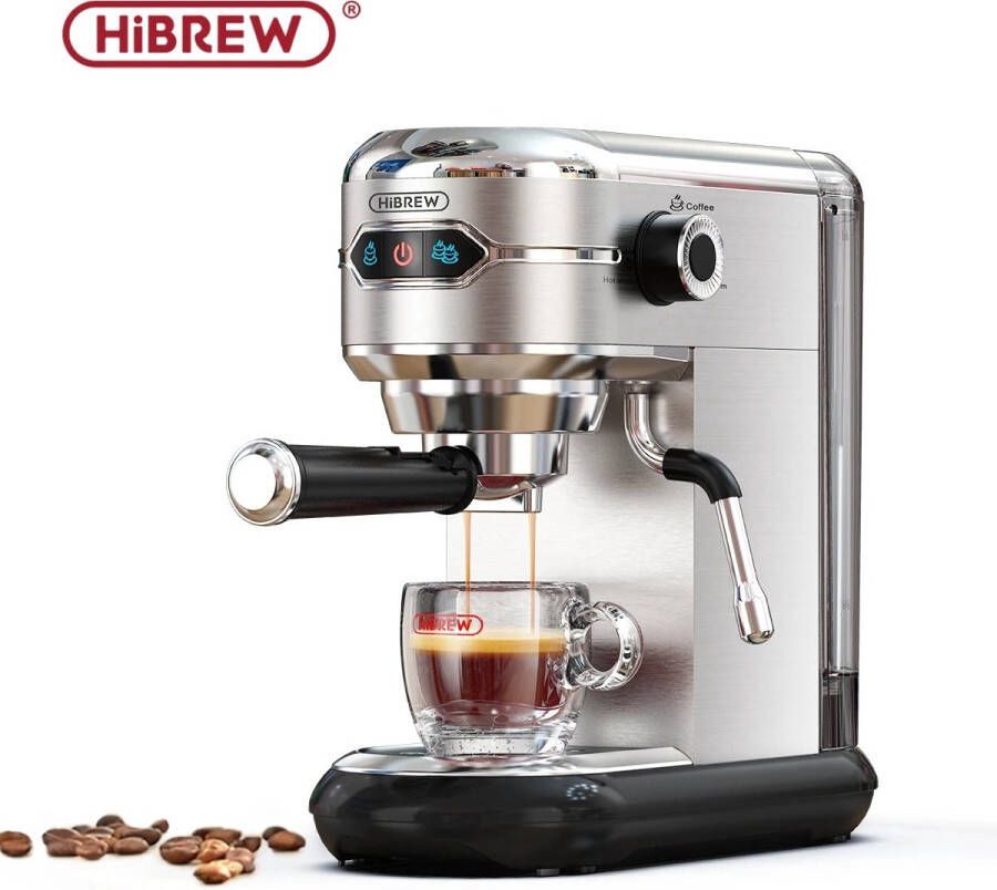HiBrew Koffiezetapparaat Cafetera 19 Bar Inox Semi-automatisch Slank Model Expresso Cappucino Heet Water Melk Opschuimen