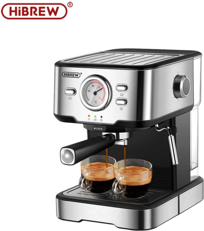 HiBrew Koffiezetapparaat koffiemachines Koffiezetapparaat Cafetera 20-bar Espresso inox Semi-automatische Expresso Cappuccino Heet water Stoomtemperatuurweergave H5