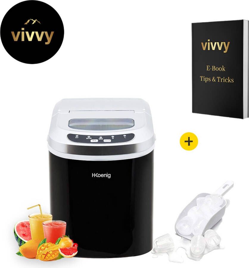 H.KOENIG IJsblokjesmachine 2 In 1 IJsklontjes Machine Binnen 12 Minuten IJsblokjesmachine Crushed Ice Met Display 100% Verkoeling Garantie 3 Verschillende Grote IJsklontjes 2.2 Liter