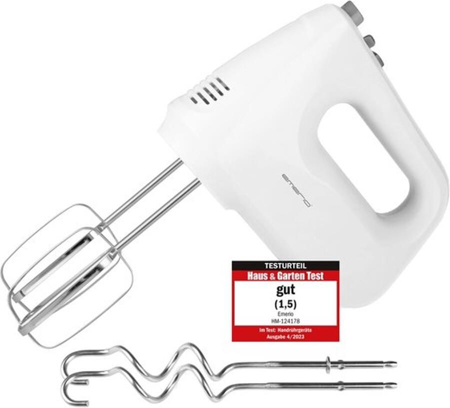 HM-124178 Elektrische handmixer 250 watt 6 snelheden en turboknop extra lange garde + kneedhaak van roestvrij staal (vaatwasmachinebestendig)