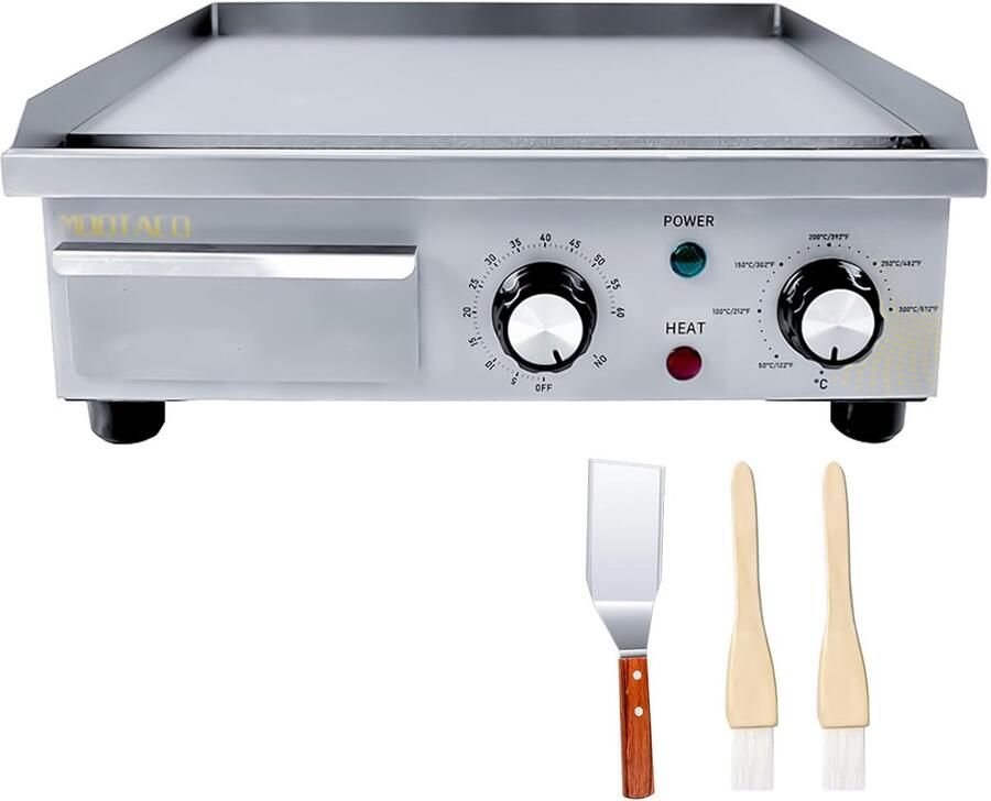 HMTM Commerciële elektrische grillplaat van roestvrij staal 36 cm met instelbare temperatuurregeling timer barbecue 1500 W