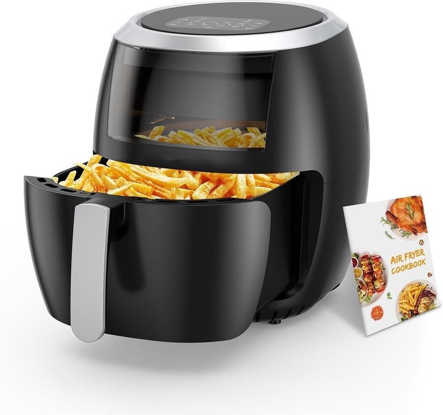 HOERFURIY Airfryer oven Hetelucht friteuse 8 liter 8 programma's 1500 watt zichtvenster LED touch screen RVS zonder BPA + receptenboek