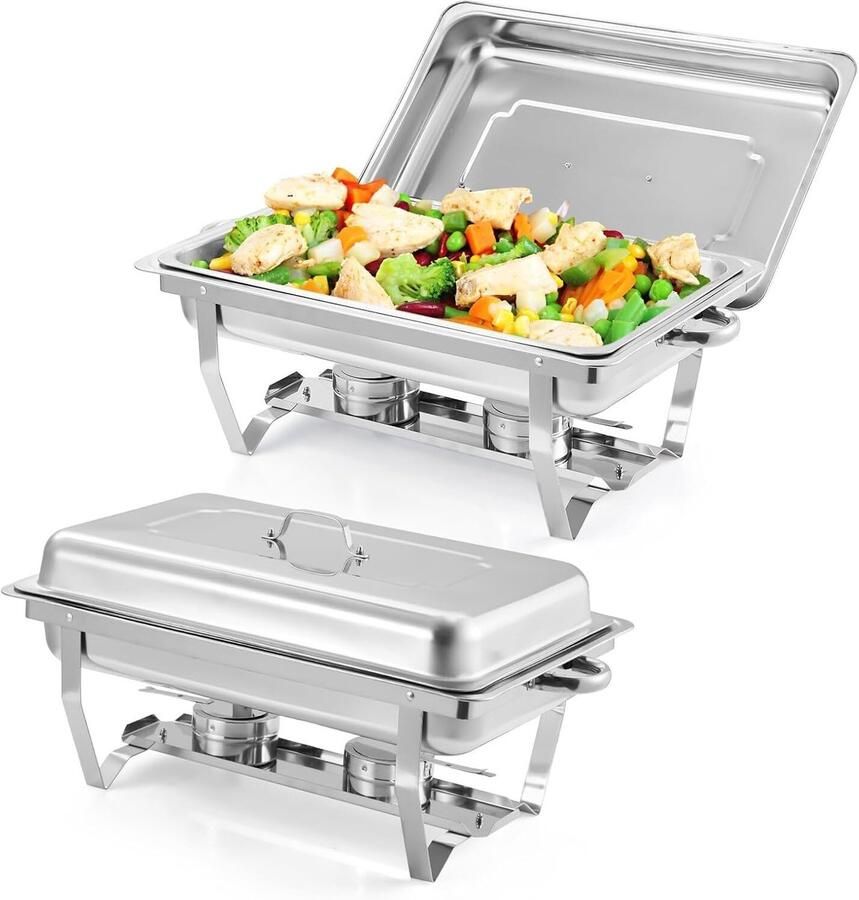 HOERFURIY Chafing Dish Set van 2 9 Liter (8 Qt) RVS Buffetwarmer Inclusief Deksel & Brandstofhouder Opvouwbaar Voor Catering Feesten & Bruiloften Zilver