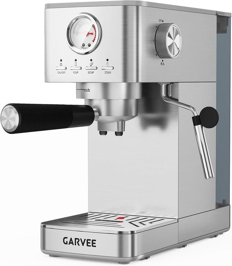 HOERFURIY Compacte Pistonmachine met Melkopschuimer en Drukmeter Espressomachine RVS 1300W Voor Espresso & Cappuccino