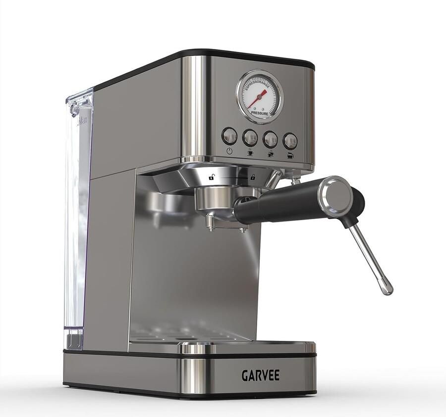 HOERFURIY Compacte Pistonmachine met Melkopschuimer Espressomachine RVS 20 Bar 1.7 Liter Wassertank Snelverwarmend (Thermoblock)