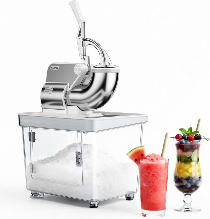 HOERFURIY Professionele 300 W-slush-ijsmachine – met ETL-certificering – commerciële roestvrijstalen ijsbreker met dubbel mes – tank van 50 l – 300 kg u – voor bars keukens en evenementen – wit