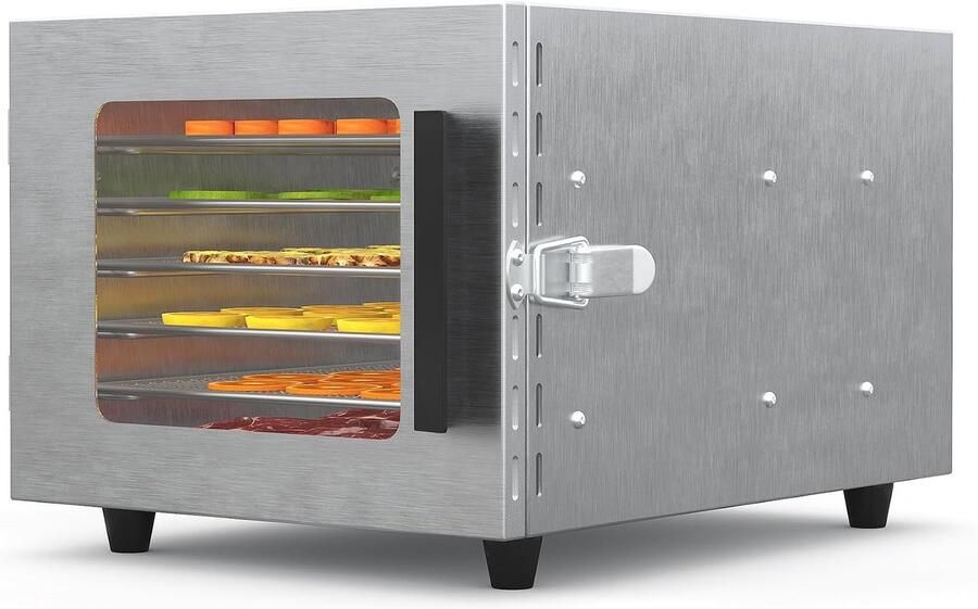 HOERFURIY RVS Voedseldroger Droogoven met 6 RVS Roosters 620W Voor Fruit Groenten Vlees en Kruiden Compact Design Zilver
